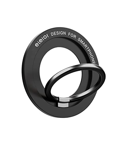 eleror Magnetic Phone Ring Grip for Magsafe-Function Built in Cases, Kickstand Holder Flexible and Detachable for iPhone 14/13, 12/12 Pro/12 Pro Max/12 Mini with Metal Plate-((Gun black)