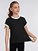 ZDC Girls Athletic Shirts Kids Summer Short Sleeve Workout T Shirt Quick Dry Tops Color Block Gym Yoga Tee Black