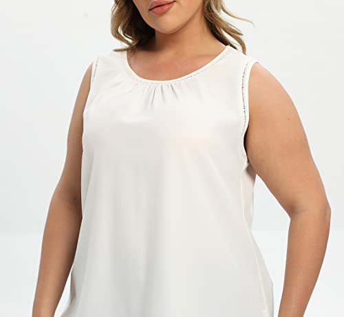 Women's Plus Size Lace Trim Sleeveless Cami Tank Tops Chiffon Dressy Camisole (White,3X) #TOP4