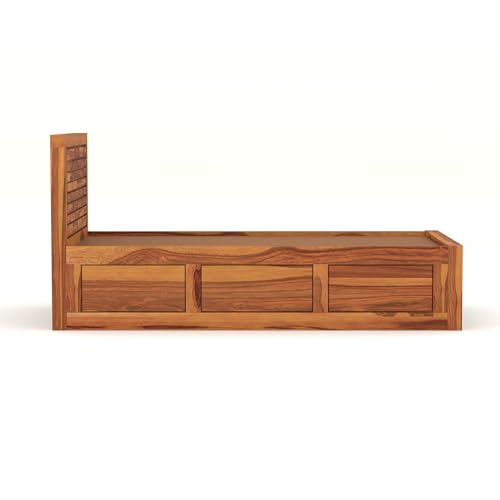 Image of Solid Sheesham Wood Single Size Bed with Box Storage for Bedroom Living Room Single Cot for Home Wooden Palang for Hotel (Honey, Size 6 * 3)