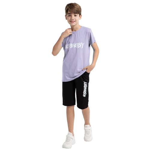Image of amropi Boys Shorts Set Cotton T-Shirt and Short Pants 2 Pieces Summer Tracksuit for Age 2-12 Years
