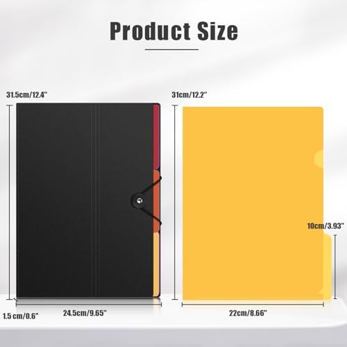 Uquelic A4 File Organizer with 6 Pcs Side Cut Flush File Cover, A4 Plastic Sleeves Clear Plastic Folders, File Folders, Page Protector, Manila File Folders (2 Pack Black)