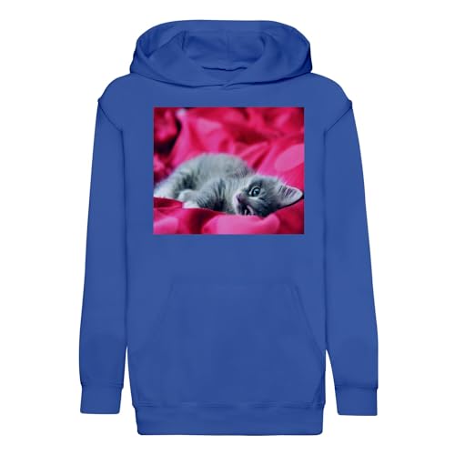 Sweat à capuche enfant chaton gris chaud et résistant aux lavages