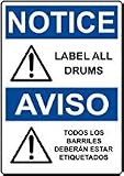 Material: aluminio. Señal de Advertencia de Seguridad de Metal con Texto en inglés Todos los barriles Deber y Estar Etiquetados OSHA para decoración de Patios al Aire Libre, 20 x 30 cm