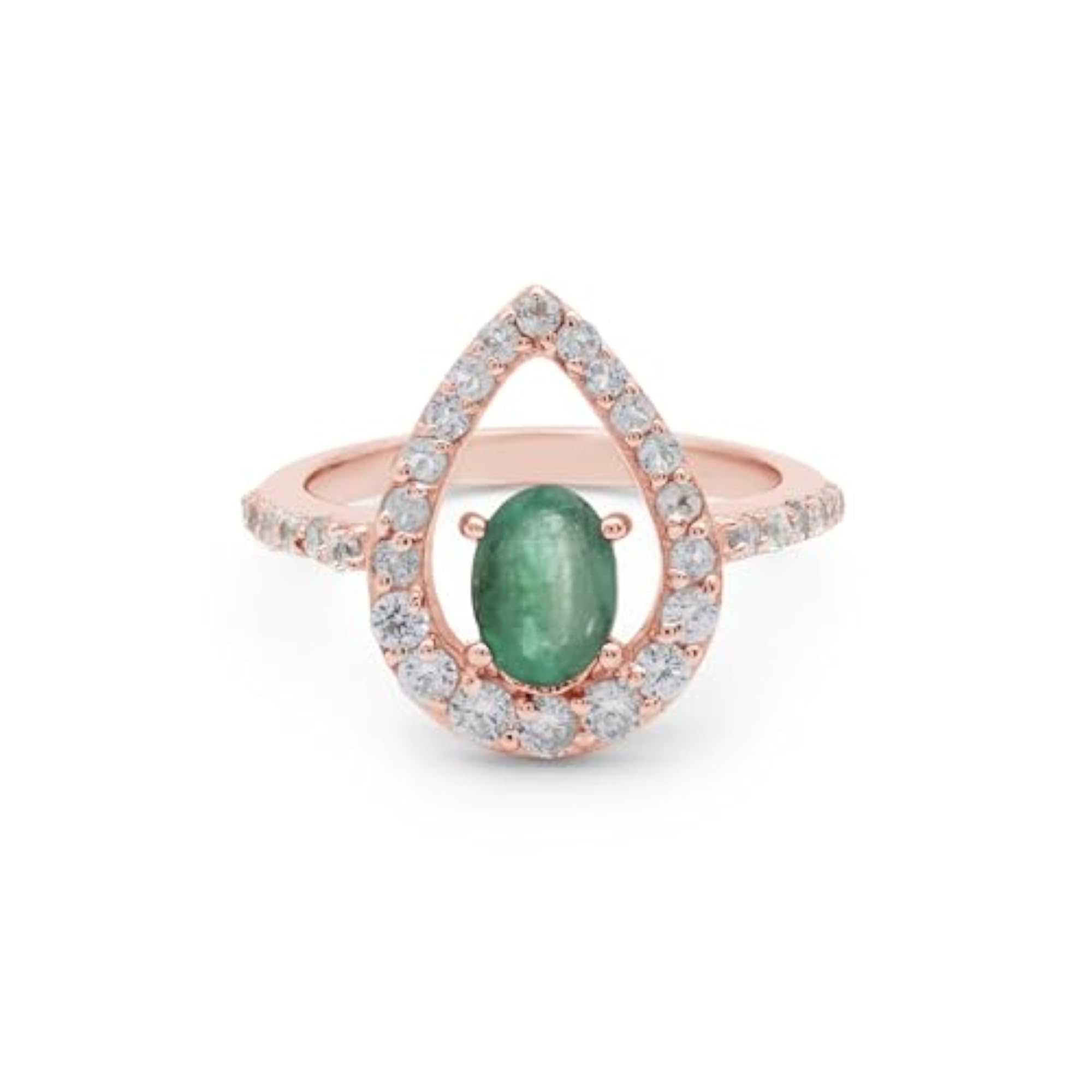 Women's Natural Emerald Solitaire Engagement Ring with White Topaz