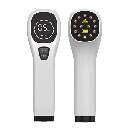Handheld Red Light Therapy Device,Portable Cold 𝐋aser Therapy Wand Machine,with 12 * 650nm & 2 * 808nm,Anti-Aging - Skin Tightening,Infrared 𝐋ight Therapy for Dogs,Cats & Horses (White)