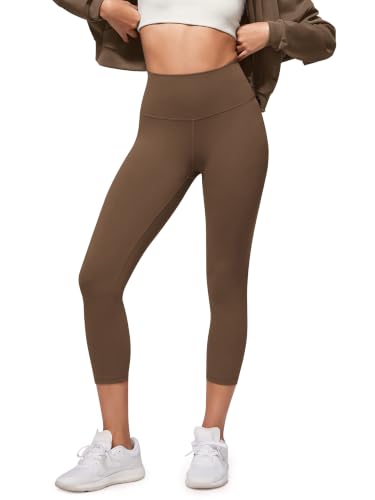 ODODOS Buttery Soft Lounge Yoga Leggings for Women Cropped Length 23" High Waist Yoga Pants, Brunette, XX-Large