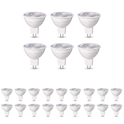 Amazon Basics MR16 LED Light Bulb, 50 Watt Equivalent, Energy Efficient 7W, GU 5.3 Base, Daylight White 5000K, Dimmable, 10,000 Hour Lifetime, 12V Low Voltage, 6 Count (Pack of 4)