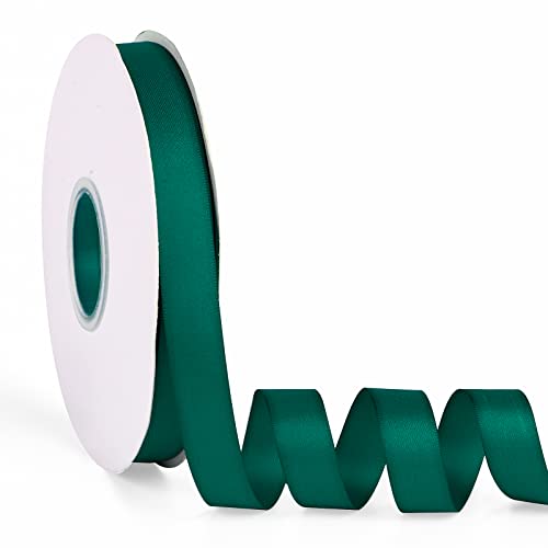 Forest Green 5/8" X 50 Yards Solid Color Satin Ribbon, Double Faced High Density Polyester Fabric Ribbon for Gifts Wrapping, Wedding, Party, Crafts, Hair Bows, Home DIY Decor Ornaments