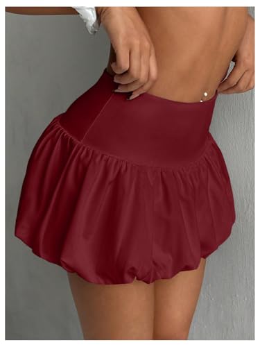 WDIRARA Women's High Waist Ruffle Hem Bubble Mini Skirt A Line Flared Cute Skirts Streetwear4