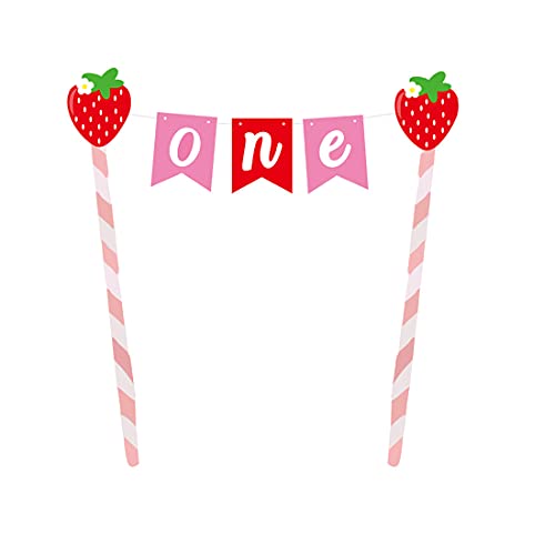 Morndew 2 Set Strawberry Sweet One/1St Cake Toppers Strawberry One Cake Banner For First Birthday Anniversary Baby Shower Wedding Party Decorations #TOP3