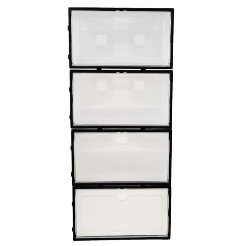 KICHOUSE Cajas para Guardar Zapatos 4 Piezas, Caja Transparente Marco Negro, Plástico Grueso y Antipolvo, Apilable, Organizador Multifuncional para Hogar y Almacenamiento de Calzado