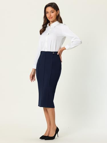 Women's Work Pencil Skirt High Waist Office Stretch Bodycon Midi Skirts3