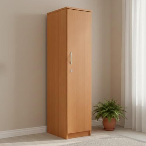 Image of CASPIAN Furniture Light Brown Engineered Wood Single Door Wardrobe /Cupboard with 5 Shelves and 6 compartments |Multipurpose Cabinet for Office /Kitchen Purpose (5 Feet (16 * 16 * 60))