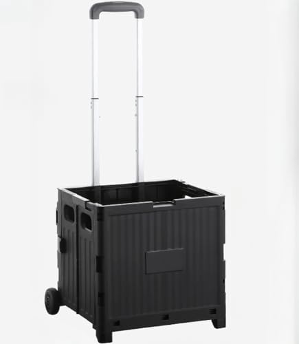 Carrello pieghevole portatile – Heavy Duty Rolling Crate con manico telescopico, carrello con ruote con coperchio per negozio, nero 2 ruote carretto a mano per un facile trasporto
