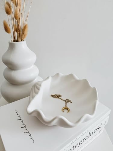 Image of TREETRUNK Handmade Concrete Coastal Shell Trinket Tray | Jewellery /Makeup /Table Organizer l Home Decor l Candle Tray | Multipurpose (White)