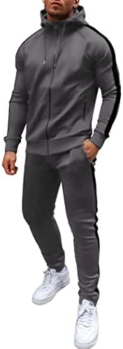 COOFANDY Mens Casual Tracksuit 2 Pieces Hooded Sweatshirt Jackets Long Sleeve Full-Zip Running Jogging Athletic Sweat Suits (Grey L)