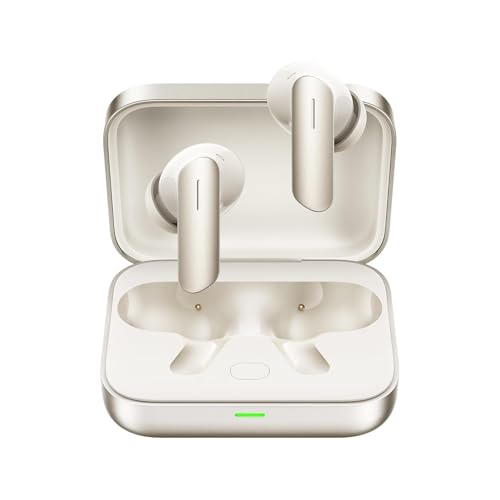 Image of Original Wireless Earbuds for Realme Buds Air 7, with Deep Bass 12.4mm Drivers, 52dB Active Noise Cancellation, Ultra-Fast Type-C Charging Case (Ivory Gold)