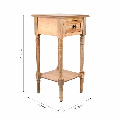 Decor Therapy Simplify 1-Drawer Accent Table, Sturdy Narrow End Table, 28\" x 14\" x 14\" - Natural