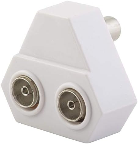 1STec 90° Right Angled 2 Way Standard Coax Connector Roof Top Aerial Wire Wall Outlet Splitter for UHF Freeview Digital TV with Push in Coaxial Male Plug that Creates Twin Female Line Out Sockets