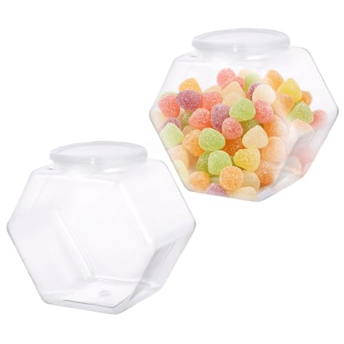 Plastic Candy Jars with Lids, 2PCS 3800ml Clear Hexagon Cookie Jar, Wide Mouth Cookie Container, Shatterproof Reusable Plastic Jars for Snack, Biscuits, Chocolate, Ornaments de jardin
