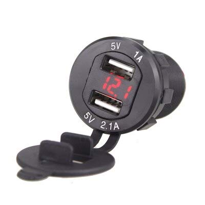 Davitu Cables, Adapters & Sockets - CARCHET Universal 12V-24V Car Motorcycle Dual USB Cigarette Lighter USB Splitter with LED Voltmeter Motorcycle Accessories - (Color Name: black)