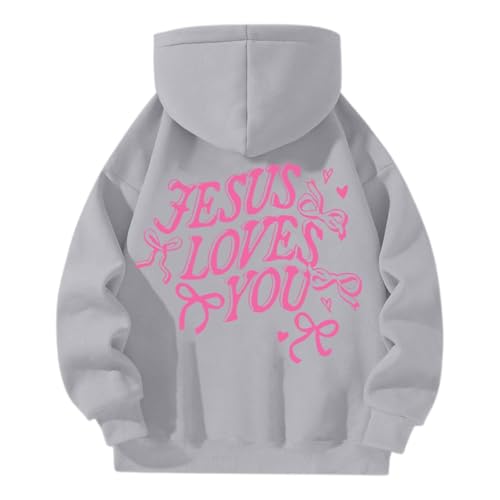 Jesus Love You Christian Hoodie for Teens Letter and Bow Printed Half Zip Bible Verse Sweatshirts Casual Fall Cozy Pullover3