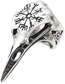 GAUEIOUR Crow Skull Rings,Vintage Viking Jewelry, Punk Crow Skull Ring for Men Women, Animal Amulet Copper Jewelry, Unisex, Vintage Jewelry Gift (Silver Model)