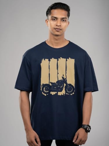 Image of T-Shirt for Men - 100% Cotton Ladakh Motorcycle Rider Half Sleeve Round Neck Graphic Print | Regular & Oversized Fit | 180 /220 GSM | S-5XL | Black, Navy Blue, Olive, Red, White