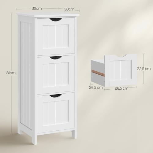 Miniatura 3 de Woltu Armario De Baño, Mueble Auxiliar Baño, Con 3 Cajones, Para Espacios Pequeño, 32 X 30 X 81 Cm, Cajonera Baño Estrecha, Para Sala De Estar, Comedor, Cocina, Estilo Moderno, Blanco Bzs123ws