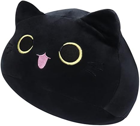 Cat Plush Pillow Cute Plush Cat Toy, Stuffed Animals Soft Plush Hugging Pillow Stuffed Black Cat Toy Cuddly Cushion Doll Chubby Kitten Toy Fluffy Toy for Kids Friends, Christmas New Year Gift, 11.8