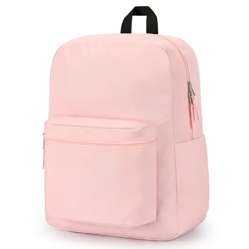 ZORFIN Simple Backpack for School Work Travel: Lightweight Bookbag for Girls and Boys - Water Resistant Backpacks for Men and Women - Pink Ice