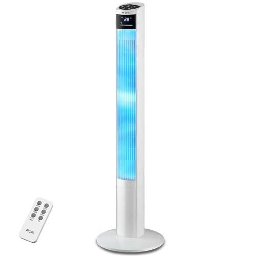 Image of Air Pro 48" Tower Fan Oscillating Bladeless Fan with Remote Control - Tall Compact 3 Speeds Quiet 55W Motor Cooling Fan - Floor Standing Fan for Home Office - LED Display 15 Hour Timer