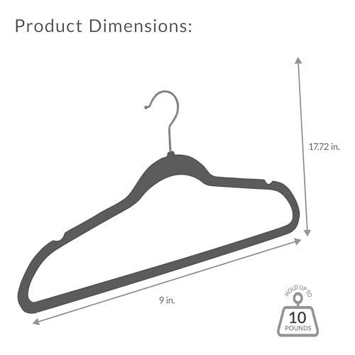 Simplify Slim Velvet Clothes Hangers | 25 Pack | Non-Slip | Shirts | Suit | Pants | Dresses | Garments | Closet Storage & Organization | Durable | Grey - Thumbnail 5