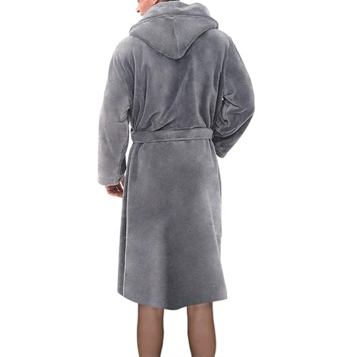 Men's hooded robe solid color warm waist tie3