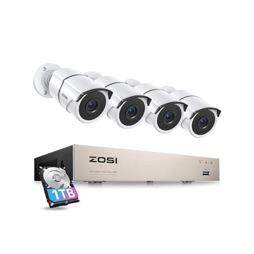 ZOSI 8CH 3K Lite Home Security Camera System Outdoor,AI Human/Vehicle Detection,Night Vision,4pcs 1080P Metal Weatherproof Cameras with 1-Way Audio,H.265+ 8Channel DVR with 1TB HDD for 24/7 