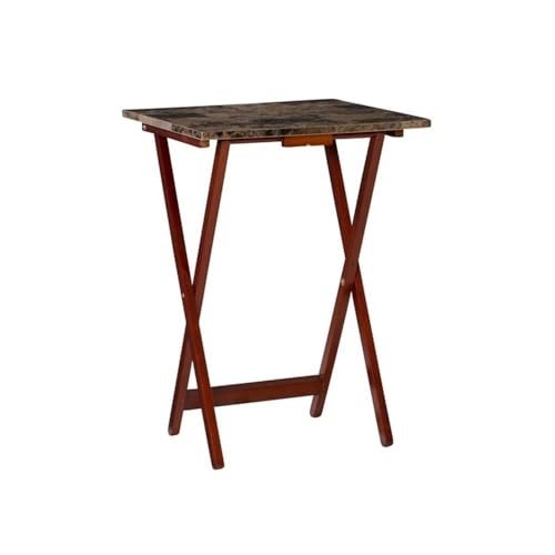 Riverbay Furniture 5 Piece Set Faux Marble TV Tray Table Stand in Brown, 4 Tray Tables & 1 Stand - Thumbnail 6