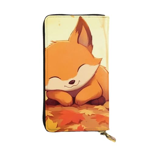 Cartoon Fox Picture Leather Long Clutch Wallet for Fashionable Girls and Women - Durable, Stylish, and Functional, Black, One Size