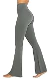 Sunzel Flare Leggings, Crossover Yoga Pants with Tummy Control, High Waisted and Wide Leg, No Front Seam Light Grey Medium 30' Inseam