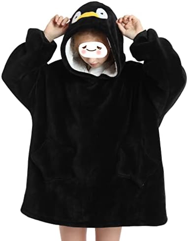 Imbry Girls Flannel Fleece Wearable Blanket Hoodie Oversized Kids Cotton Hooded Sweatshirt with Pocket Warm Jumper