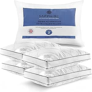 SAPPHIRE Hotel Quality Pillows 4 Pack – Soft & Supportive Side Sleeper Pillow with Microfibre Cover – Hypoallergenic, Dust Mite Resistant, Ideal for Back, Side & Stomach Sleepers (48 x 74 cm)