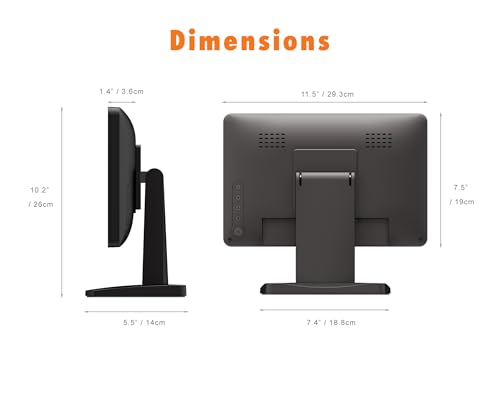 Image of ANGEL POS 12 inch Touch Screen Monitor, 1366x768 HD POS Display with HDMI & VGA, Splash-Resistant Front, Adjustable Metal Stand, Ideal for Customer Display, Checkout Counter, or POS Terminal