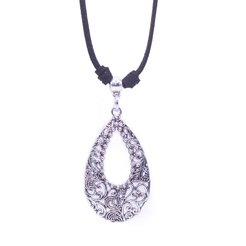 Colgante mujer largo bohemio vintage - Collar largo tribal - Colgante étnico plata tibetana acabado antiguo - Collar grande -Perfecto para regalar.