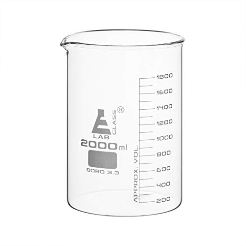 Beaker, 2000ml - Borosilicate Glass, Low Form, with Spout - 200ml Graduations - Eisco Labs