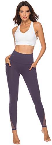 image for PERSIT Yoga Pants for Women with Pockets High Waisted Purple Mesh Work
