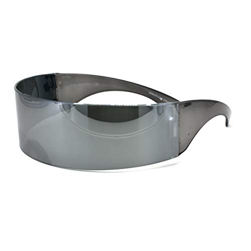 Cyclops Shield Futuristic Wrap Sunglasses (Silver)
