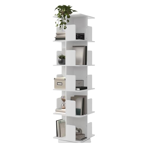 ML-Design Estantería Giratoria 360° con 5 Niveles y 20 Compartimentos, Blanca 40 x 155 x 40 cm Librería Independiente para Niños Organizador de Pie Mueble Multifuncional para Libros y Juguetes