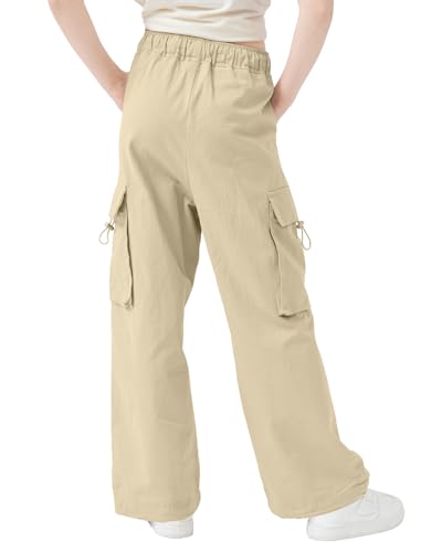 Image of AOWKULAE Girls Cargo Pants Casual Drawstring Jogger Sportswear Parachute Pants