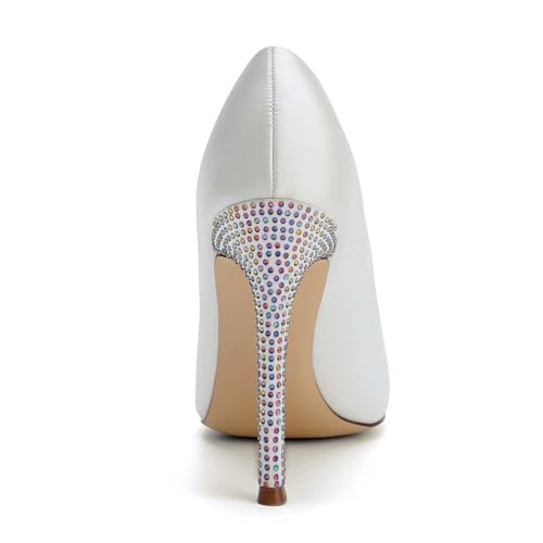 Pointed Toe Women's Slip-on Satin Stiletto High Heel, Closed Toe Heel Sandals For Women, Bride Shoes For Wedding With Rhinestones On The Back Heel, Perfect For Bridal Parties, Proms4