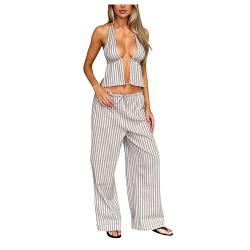 Tenue d'été unie fluide contre la chaleur : pantalon large et dos nu